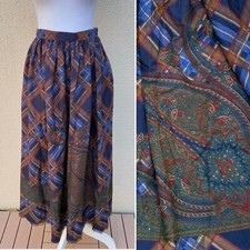 Vintage Ralph Lauren 100 wool purple and black paisley and plaid Midi Skirt