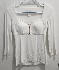 Cache Women's 3/4 Sleeve Zip Sweetheart Neck Knit Corset Style Top White Size XS