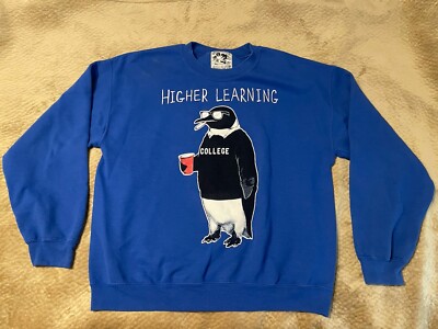 Riot Society Sweatshirt Men's Large Blue Penguin Higher Learning