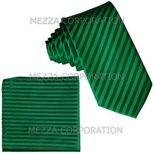 New Vesuvio Napoli Men's 2.5" skinny Neck Tie  Hankie set Stripes emerald green