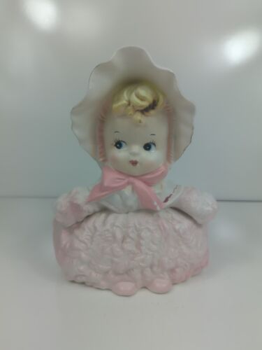 Lefton Little Girl Bo Peep Planter Easter Spring Large Vintage pink dress bonnet - Picture 1 of 17