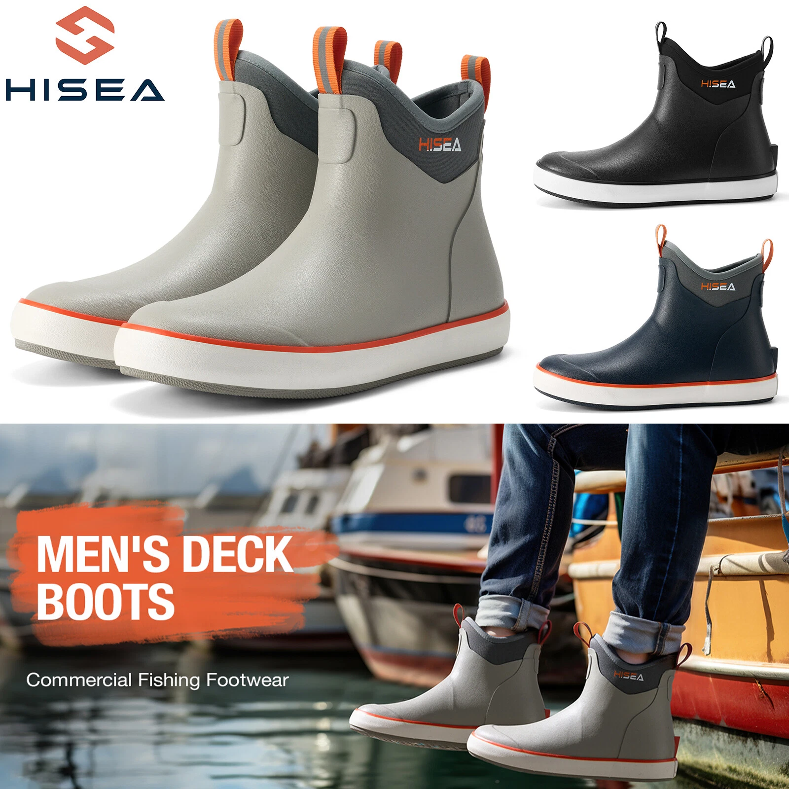 HISEA Men Ankle Fishing Deck Boots w/Steel Shank Non-Slip Waterproof Rain Boots
Opens in a new windo