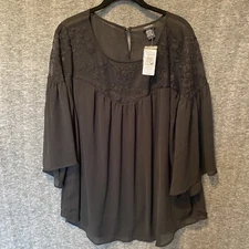 NEW Torrid Babydoll Top Womens 3 3X Black Embroidered Lace Sheer Boho Whimsigoth