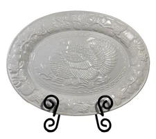 Embossed Oval Turkey Platter White Ceramic Serveware Thanksgiving Christmas