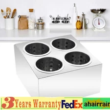 4 Hole Stainless Steel Spoon Container Flatware Holder Storage Box Kitchen USA