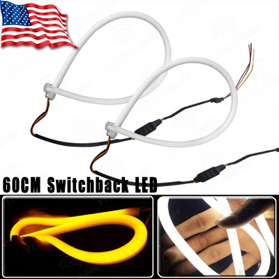 2X 60CM Dual LED Strip Tube Switchback Headlight DRL Daytime Light for Audi 12V