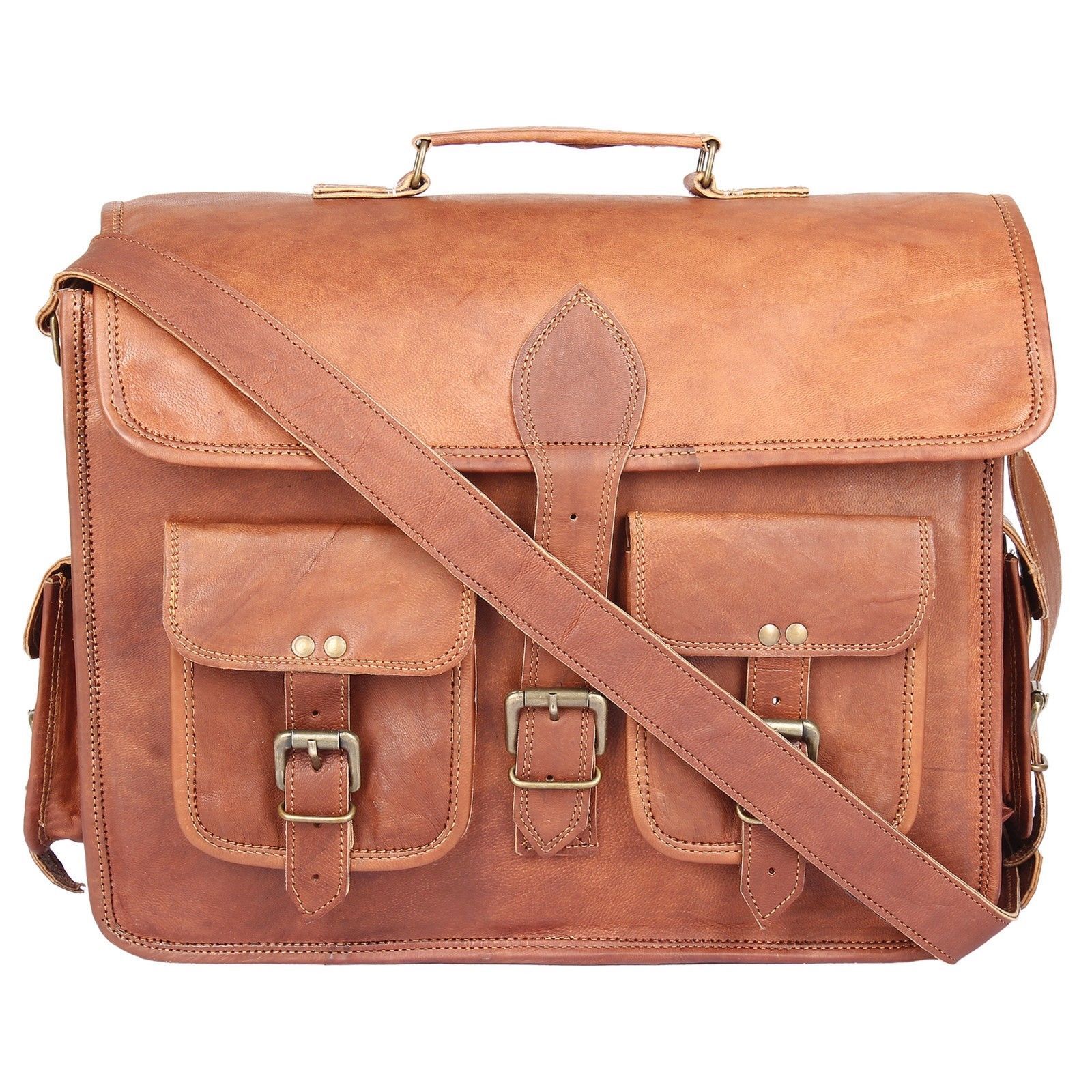 18" Real Vintage Piel de Cabra Mujer Bolso Mensajero Maletín para Portátil Nuevo