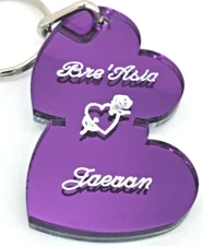 Personalized Acrylic Mirror Double Heart Keychain Custom Engraved Free Key Chain