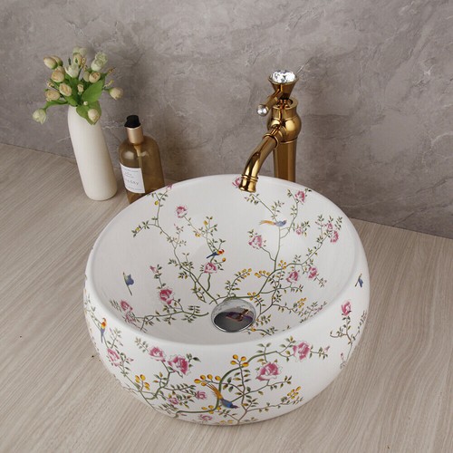 Combo de fregadero de cerámica lavabo lavabo dorado grifo mezclador de grifo drenaje - Imagen 3 de 10