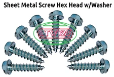 (25Pcs) #12-11x1-1/4'' Sheet Metal Screw Slot Hex Washer Head Type A Zinc
