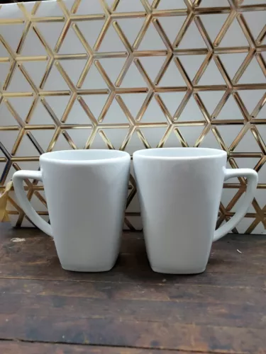 2 Pottery Barn Great White Collection Mugs Set 4½" T Square Base Coffee Tea Cups