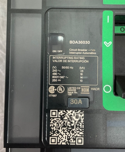 NUOVO SQUARE D BDA36030 ILINE POWERPACT INTERRUTTORE 30A 3P 480V - Foto 3 di 9