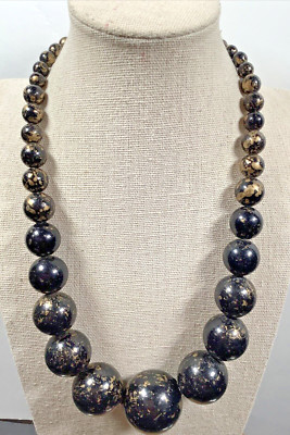 Vintage EsMor Chunky Graduated Beaded Necklace Black Gold Splash 20''