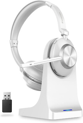 Jamrissen Wireless Headset, Bluetooth Headset with Microphone & Charging Dock