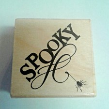 Spooky Spider Rubber Stamp NEW Halloween Holiday Craftsmart Wood Mount
