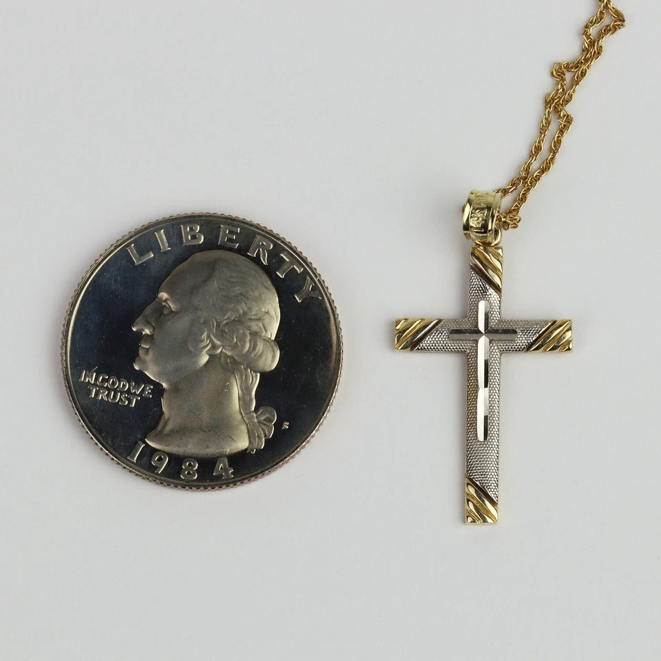 14k Yellow & White Gold Women's Cross Pendant Necklace 14" - Image 4 of 4