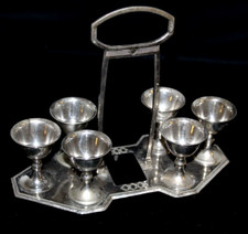 6 alte Schnapsgläser Schnapsbecher ca. 1930 aus Metall mit Halterung ca. 2 cl