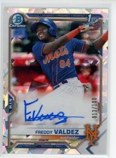 2021 Bowman Chrome Freddy Valdez Atomic Refractor Auto Mets #'d 13/100