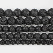 Natural Black Volcanic Lava Gemstone Round Beads 4mm 6mm 8mm 10mm 12mm 15.5"