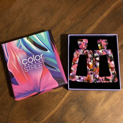 Color Street HOT TROPICS Tortoiseshell Multi-color Earrings~June Color Play Box