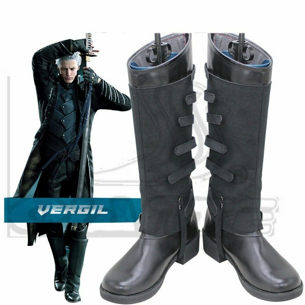 Devil May Cry 5 DMC5 Vergil Black Shoes Cosplay Boots