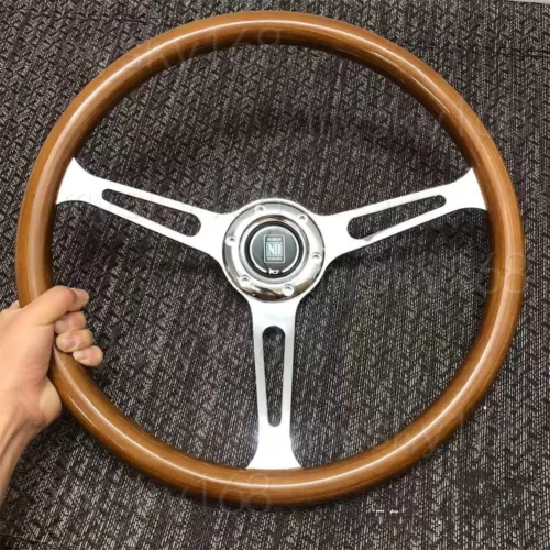 NARDI Classic 370mm Car Steering Wheel Wood with ND Horn Chrome bracket - Picture 6 of 7