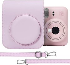 For Fujifilm Instax Mini 12 Case Blossom Pink PU Leather Cover Adjustable Strap