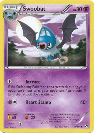 Pokemon Black & White  51/114 Swoobat Uncommon Card