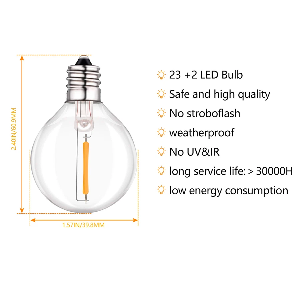 25PCS G40 E12 LED Globe Bulbs Outdoor Waterproof Patio String Lights Bulb 2700K - Image 4 of 4