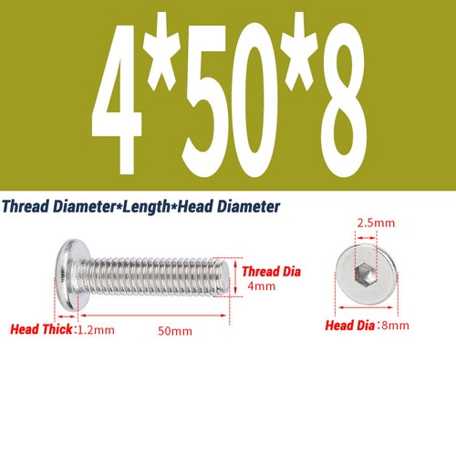 5/10pc M2-M12 A2 Allen Hex Hexagon Socket Ultra Thin Flat Wafer Head Screw Bolt - Picture 60 of 151
