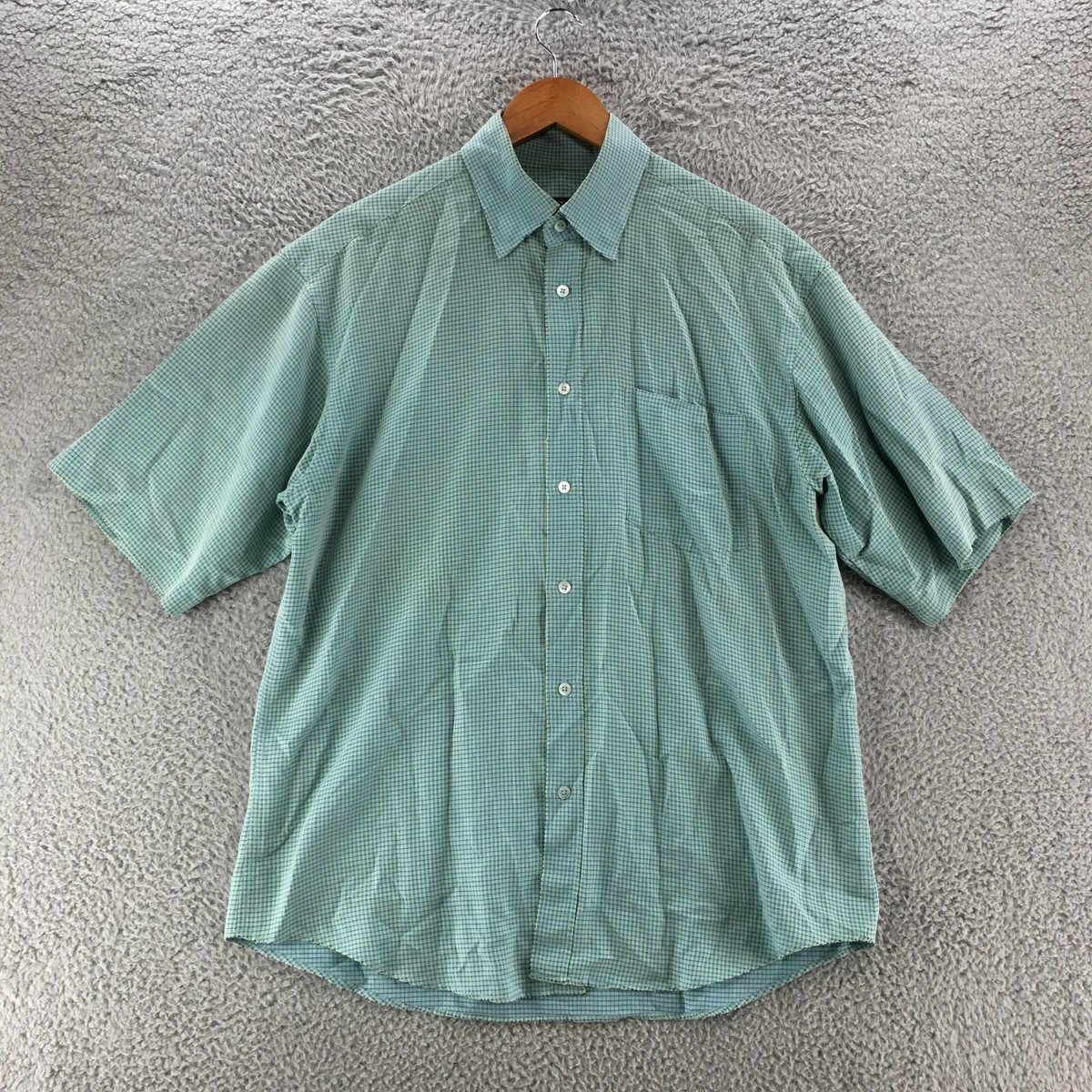 Bugatchi Short Sleeve Button Up Shirt Mens Large Blue Green Plaid Check  Casual
