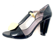 VTG SONIA RYKIEL Black Patent Leather Front Bow Heels Shoes Sandals Sz 38 Sz 8 