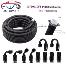 6an8an10an Black Nylon E85 Ptfe Fuel Line 10-30ft W6 Or 10 Fittings Hose Kit