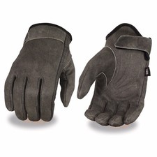 MENS MOTORCYCLE CRUISER DISTRESSED GREY SOFT LEATHER LINED GEL PALM GLOVES SOFT