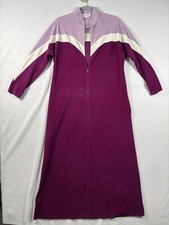 VANITY FAIR House Coat Colorblock Purple Pink Velour Robe Zip Pockets Womens S