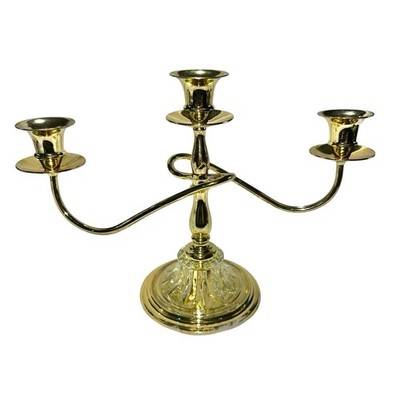 Vintage Teleflora 3 Arm Knotted Brass & Pressed Glass Candelabra Centerpiece