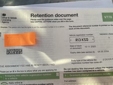 Registration Number R13 KSD on Retention