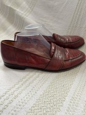 Vintage Cole Haan Made Italy Burgundy Lizard Embossed Leather Penny Loafers 10
