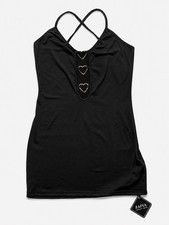 Zaful Black Heart Ring Bodycon Mini Dress Criss Cross Strappy Women’s Size M NWT
