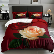 Red Comforter Set 3 Piece  Rose Flower Beddin...