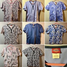 Lot of 8 Dickies Scrub Tops Women Size Small S V-Neck Floral Pattern Solid