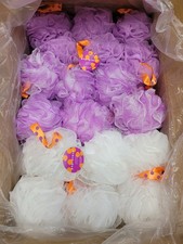 72 PC Loofah Dual Textured Bath Pouf White And Pink