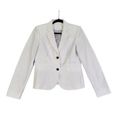 Calvin Klein Womens Pin Stripe Blazer Size 6 Two Button White Career Office Work