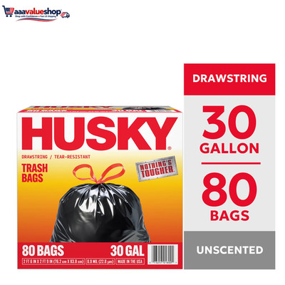 30 Gallon Large Drawstring Trash Bags, 80 Bags