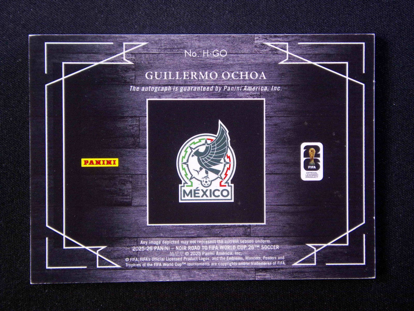 1/75≈1/1 2025-26 Panini Noir Road To World Cup Guillermo Ochoa Auto Spotlight view 2