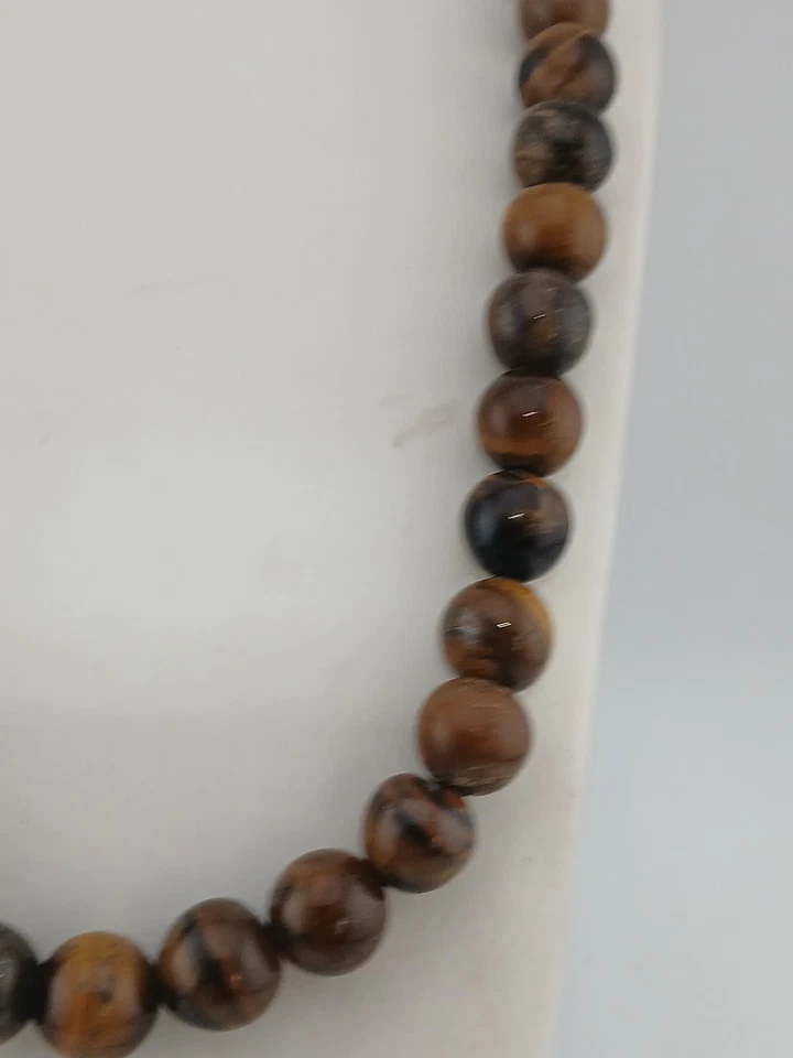 ARTISAN silvertone 12.2 mm polished natural tiger's eye stones beaded necklace - Image 4 of 4