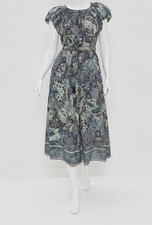 Ulla Johnson Women's Blue Abigail Puff Sleeve Cotton Blend Dress Size 12