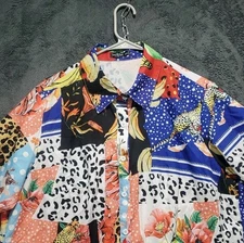 Shein Curve Women's Size 2XL Short Sleeve Beach Shirt Cruise Floral Animal Print