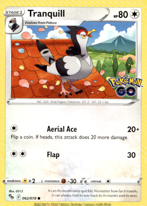 Tranquill 062/078 Common Regular Pokemon GO NM