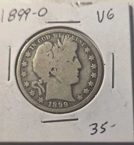 1899-O Barber Half Dollar 50 Cent Very Good +New Orleans US 90% Vg